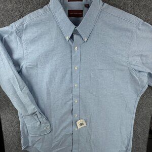 NWT Chaps Ralph Lauren Oxford Button Up Blue 17.5 34/35 Pocket Cotton Blend